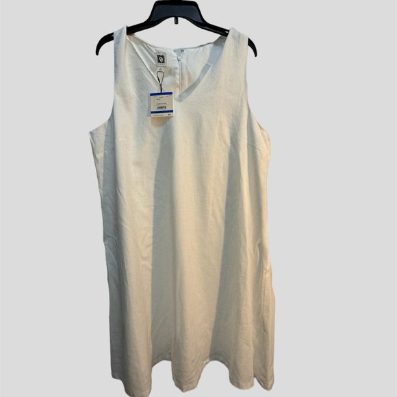 Anne Klein size XL white blended  linen sleeveless v neck dress NWT - Picture 1 of 7